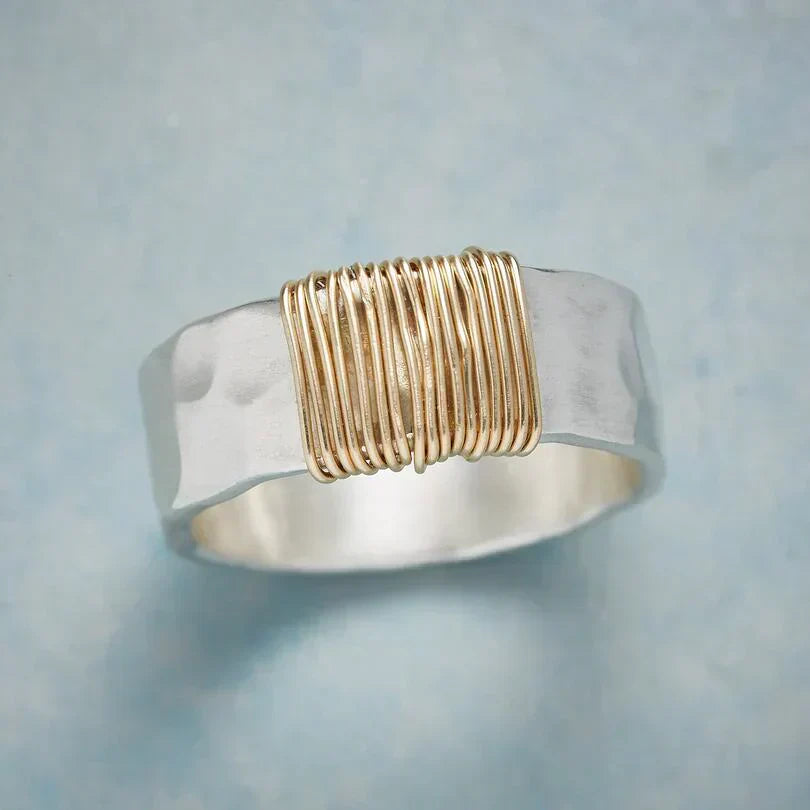 Silver and Gold Wire Wrapped Ring