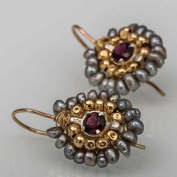 Vintage Gold &amp; Gray Stone Earrings