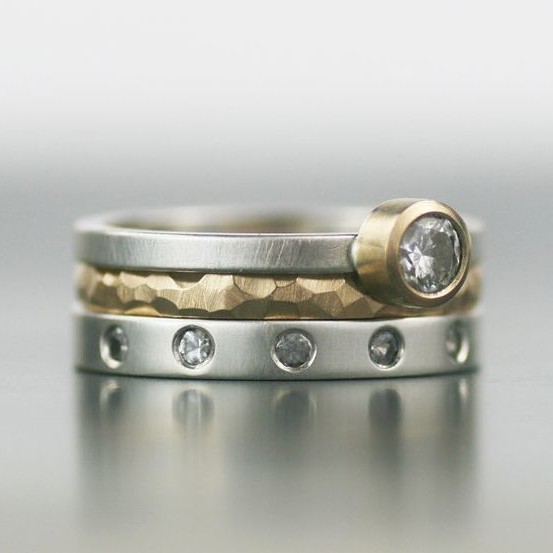Layered Gold &amp; Silver Zirconia Ring