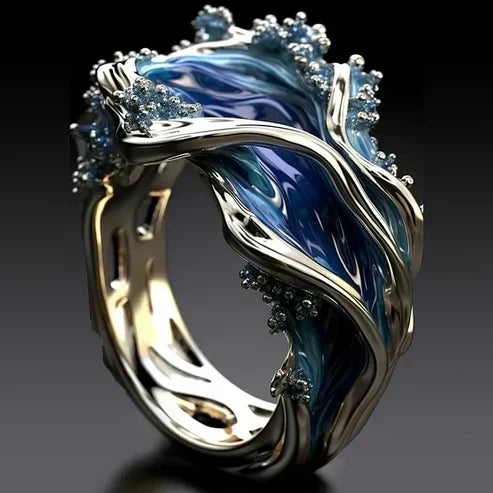 Antique Golden Ocean Wavy Ring