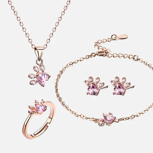 Rose Gold Paw Jewelry Set