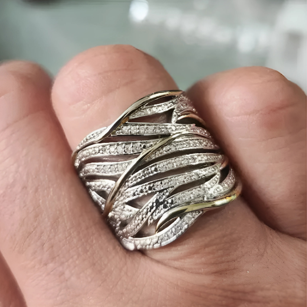 Silver and Gold Woven Band Ring