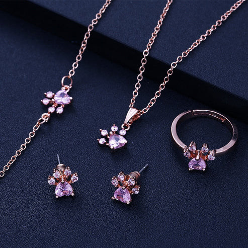 Rose Gold Paw Jewelry Set